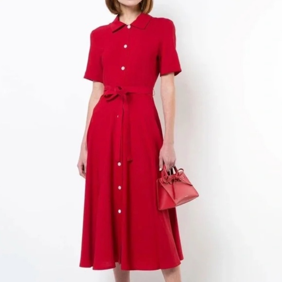 Mansur Gavriel Red Button Front Maxi Dress with Collar and Tie Size S / IT 38 - Picture 1 of 5